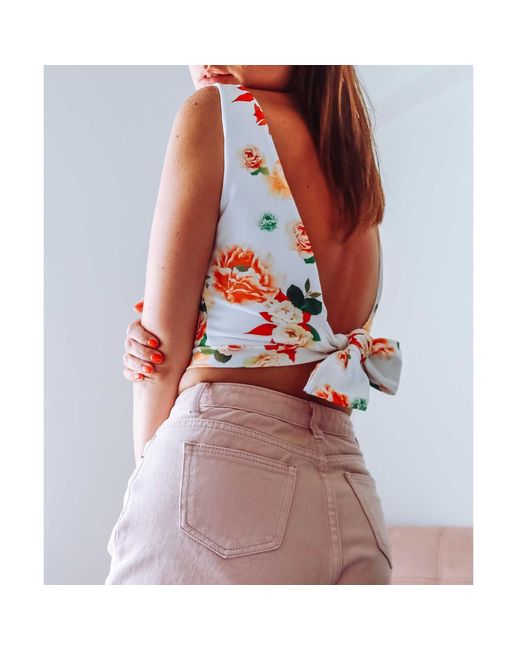 Sophie Cameron Davies White Floral Cotton Crop Top