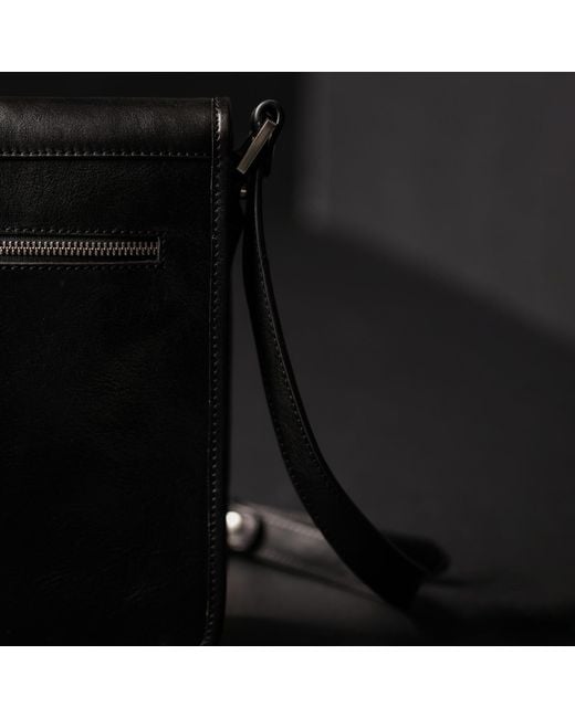 Time Resistance Black Small Leather Messenger Bag for men