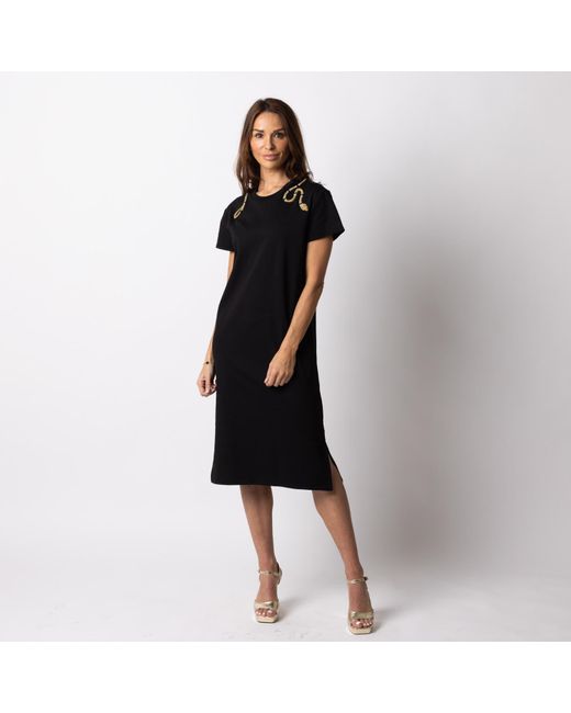 Laines London Black Laines Couture T-shirt Dress With Embellished & Gold Wrap Around Snake