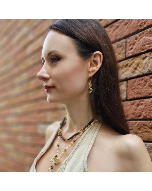Farra Metallic Modern Style Heart Citrine Dangle Earrings