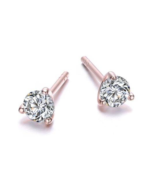 Genevive Jewelry Metallic Rose Cubic Zirconia Studs Three Prongs Martini Earrings