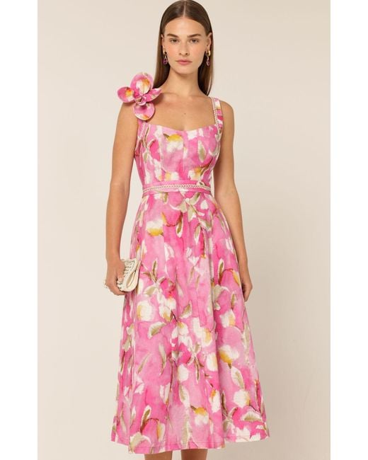 SACHA DRAKE Pink Tulip Rose Midi Dress