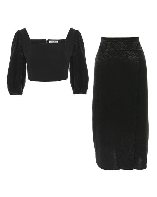 Noria Anis Black Moonlight Viscose Jacquard Midi Skirt