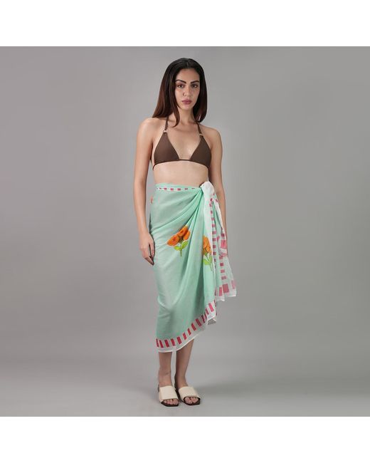 DHARA SHETH DUBAI Blue Azure Bloom Floral Resort Tube-Style Sarong