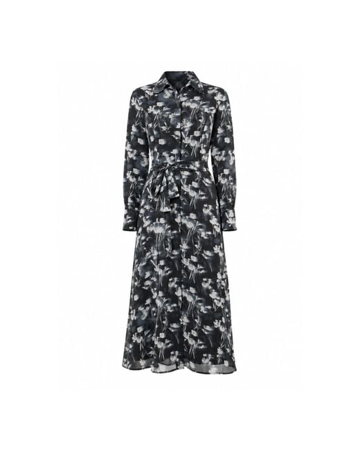 John Abgin Black Chiffon Scatter Printed Shirt Dress