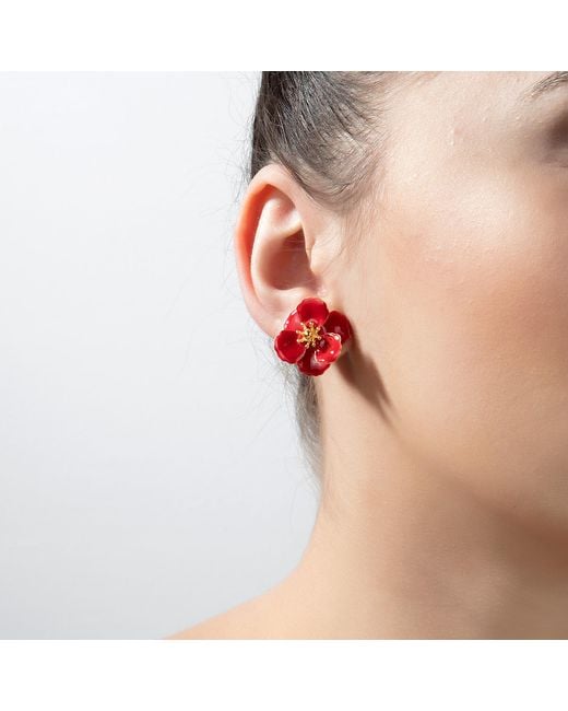 Milou Jewelry Red Blossom Flower Earrings