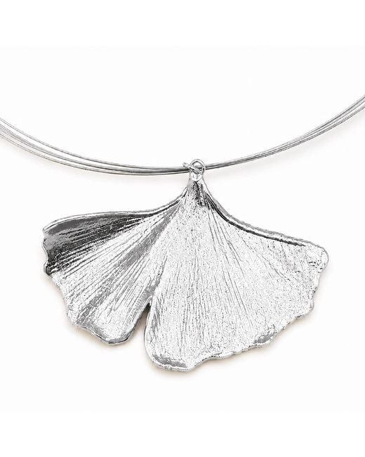 Mother Nature Jewelry White Ginkgo Biloba Leaf Necklace, Handmade Statement Pendant