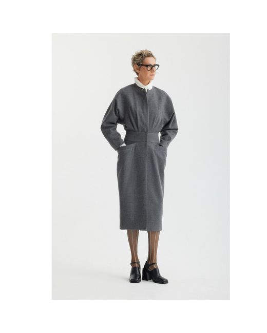 Julia Allert Gray Architectural Wool-Effect Coat With Large Pockets