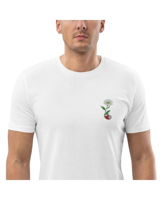 Anchor and Crew White Daisy Garden Dystopia Organic Cotton Embroidered T-Shirt for men