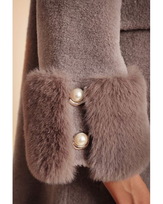 Santinni Brown Hayworth Wool & Faux Fur Coat