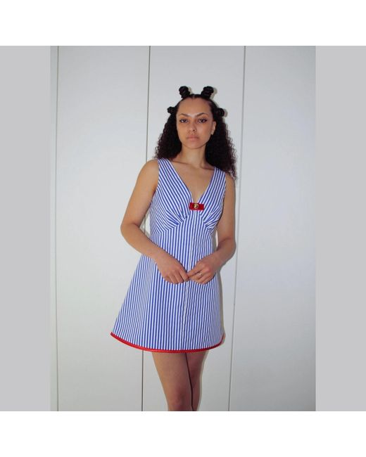 Couture to Your Door Blue And Stripped Nautical Mod Dress