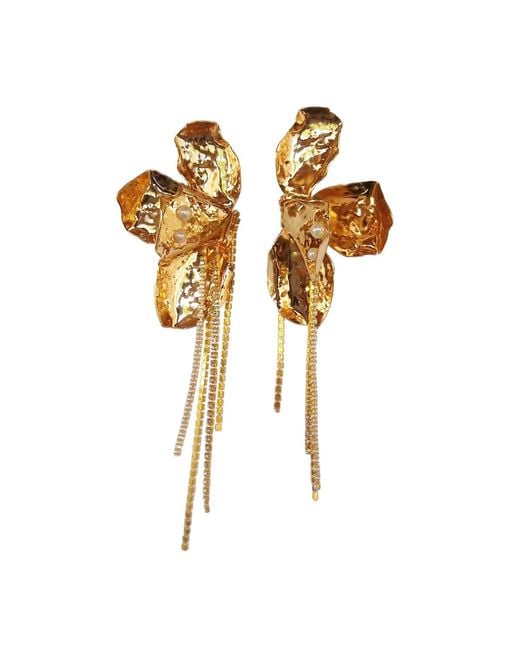 Laura Daili Metallic Golden Floral Statement Earrings