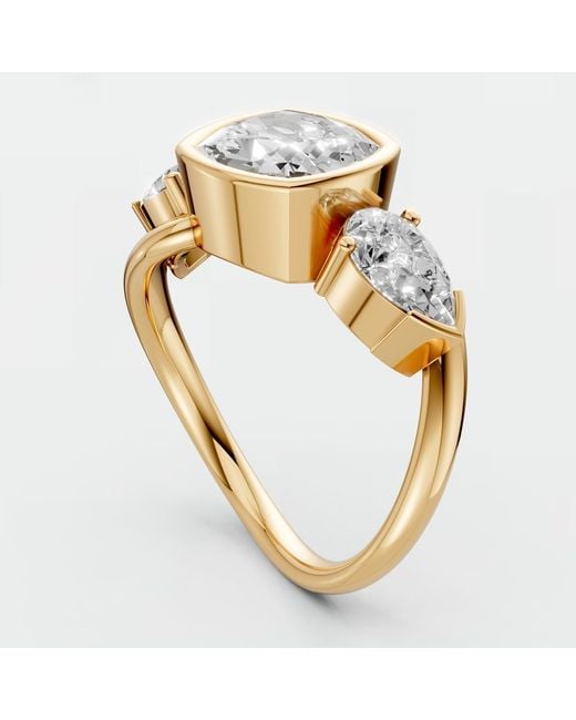 Aya Fine Jewelry Metallic Cushion Cut Lab Diamond Three Stone Ring