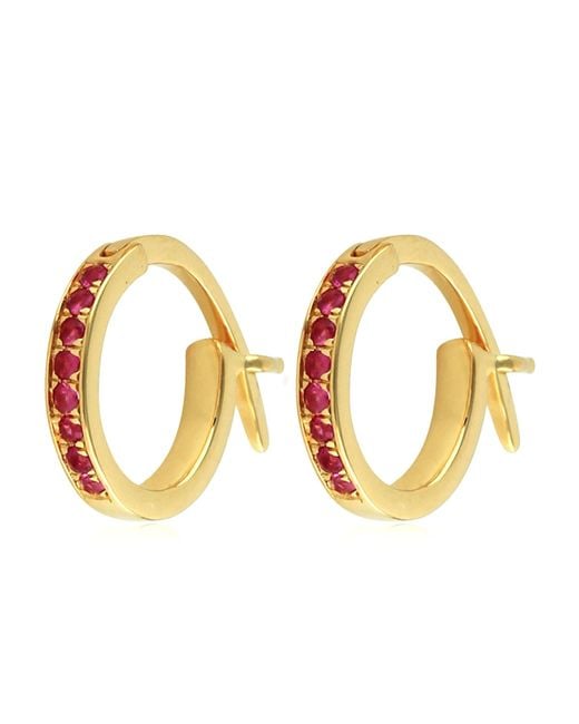Artisan Metallic 10k Yellow Gold With Pave Natural Ruby huggies Earrings Jewelry