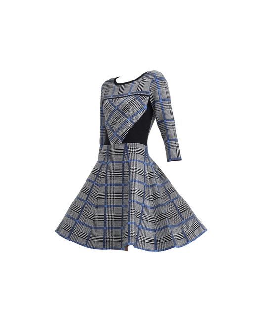 Smart and Joy Blue Fit-And-Flare Tartan Knit Dress