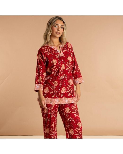 Inara Red Indian Cotton Rubra Pyjama Set