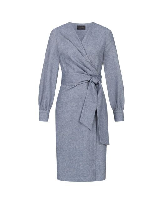 Marianna Déri Blue Herringbone Wrap Dress