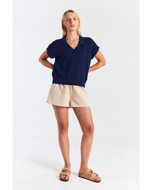 Brodie Cashmere Blue Rippled V Neck Vest