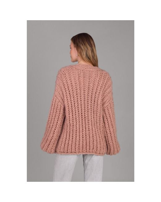 Saachi Pink Chunky Knit Oversized Light Cardigan Sweater