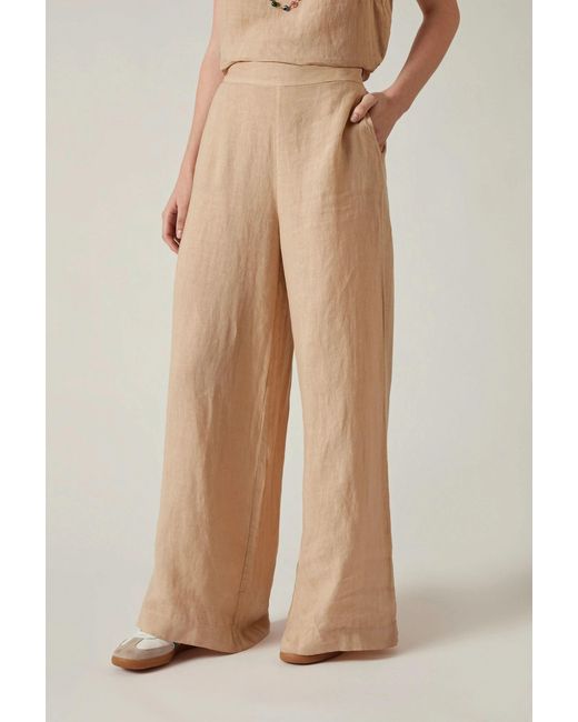James Lakeland Natural Neutrals Sand Linen Wide-Leg Trousers