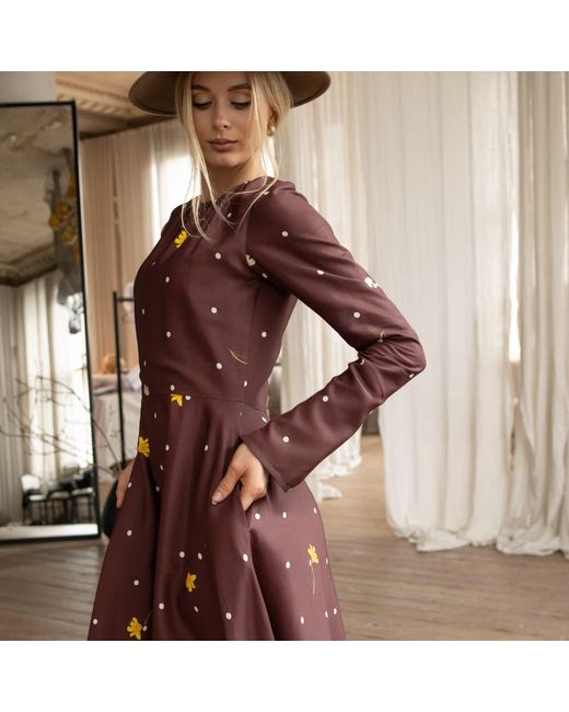 RainSisters Red Fit & Flare Long Sleeve Midi Dress: Vintage Flare