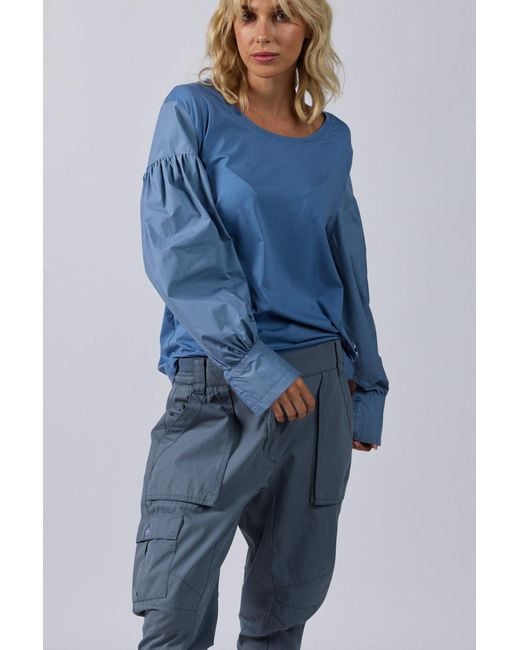 Dref Blue Sherry Balloon Sleeve Top
