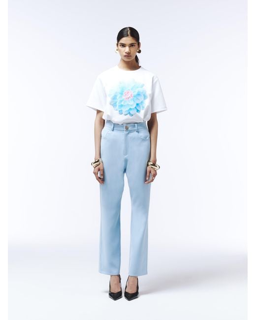Sour Figs Blue Medallion Button Tailored Cigarette Trousers