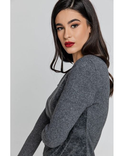Conquista Gray Dark Dress With Faux Leather Front