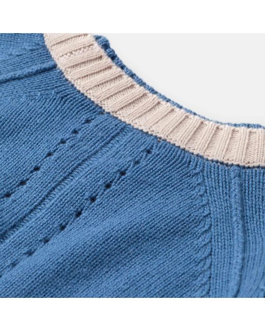 Salts Cashmere Blue Double Neck Trim Crew Neck Sweater