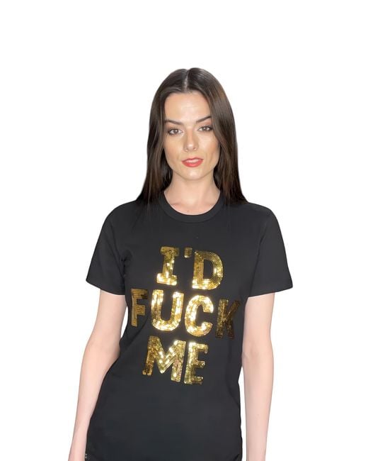 Any Old Iron Blue Golden Sequin I'D Fuck Me Cotton T-Shirt