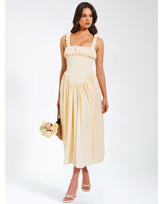 Miss Circle New York Natural Neutrals Noreen Egg Satin Drop Waist Maxi Sundress