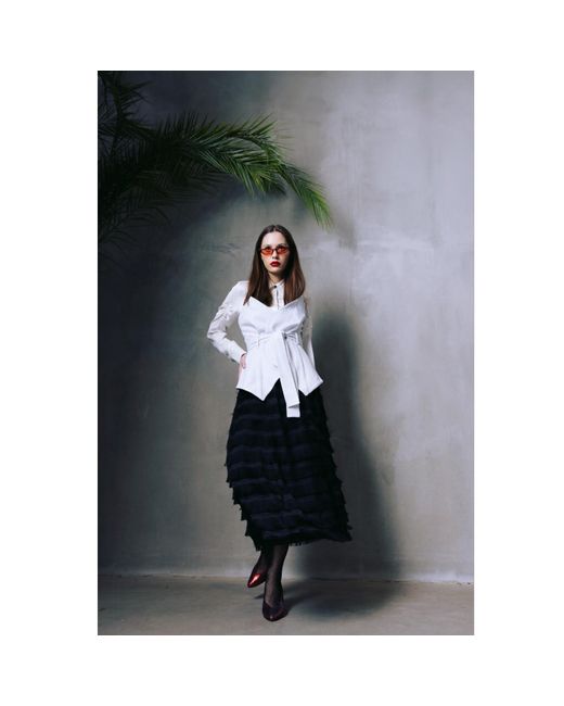 Julia Allert Black Striped High Waist Ankle Length Skirt