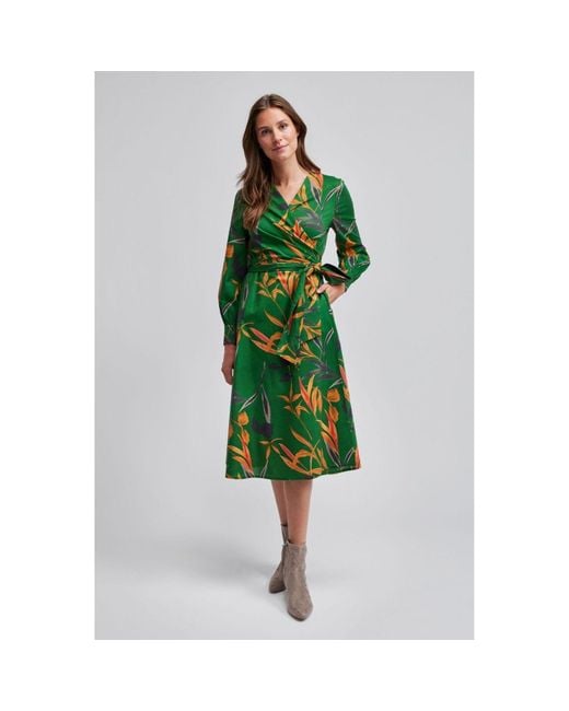 Marianna Dri Autumn Leaves Wrap Dress in Green | Lyst