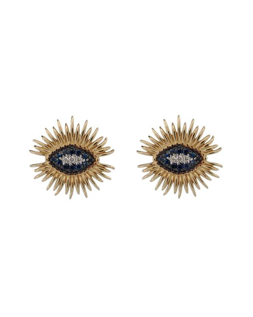 Ebru Jewelry Metallic Spiritual Guardian Evil Eye Diamond Sapphire Stud Earrings