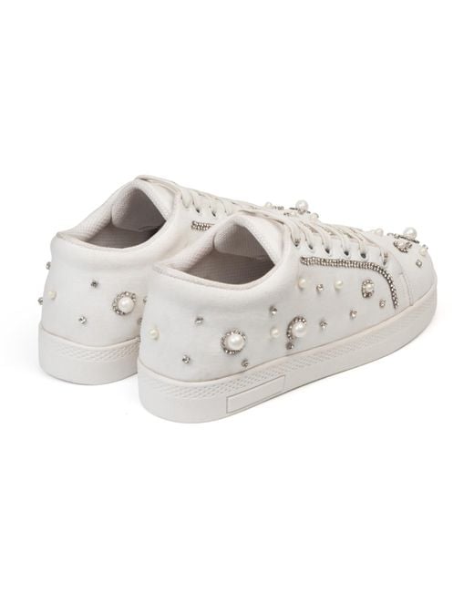 Rettrose White Nova Luxury Suede Handmade Embellished Tennis Shoe