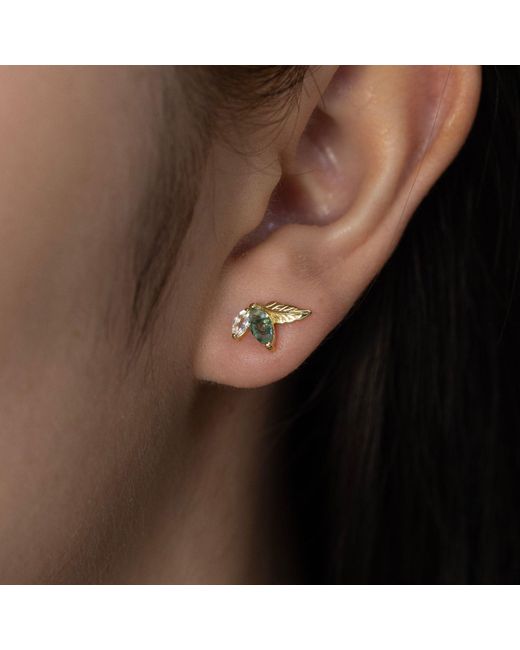 Azura Jewelry New York Metallic Verdant Moss Agate Stud Earrings Vermeil