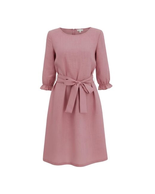 LeMuse Pink Emma — Stonewashed Linen Dress With Pockets & Tie Belt
