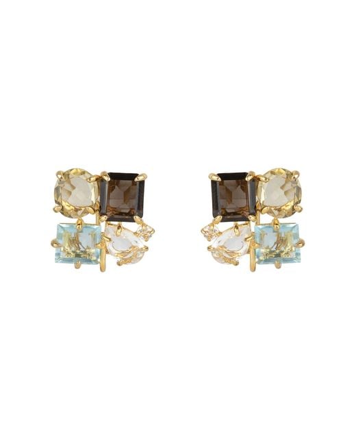 Bounkit Metallic Cora Studs Smoky Quartz Pierced