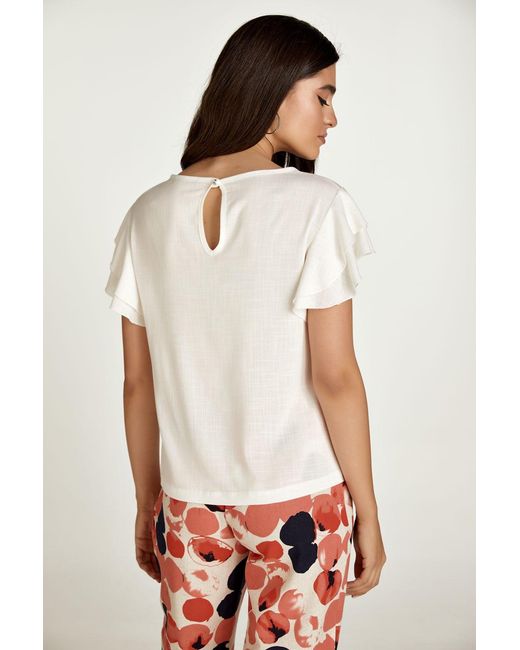 Conquista White Neutrals Frill Detail Ecru Top