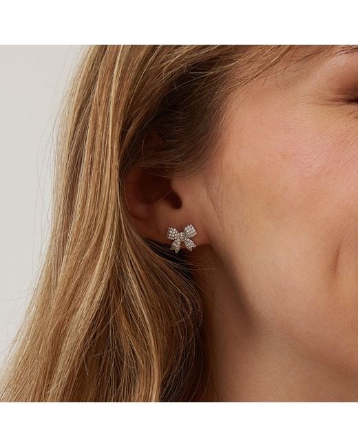 Spero London Metallic Bowtie Sterling Silver Zirconia Stud Earring