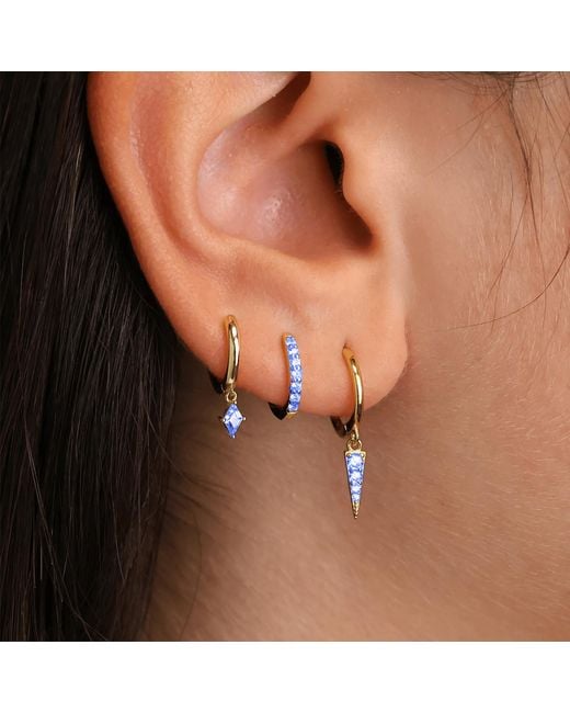 Harfi Blue Tiny Aquamarine March Birthstone Dangle Rook Hoop