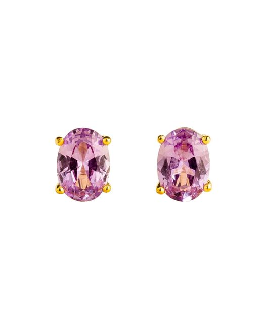 Juvetti Pink Ova Gold Earrings Set With Purple Sapphire