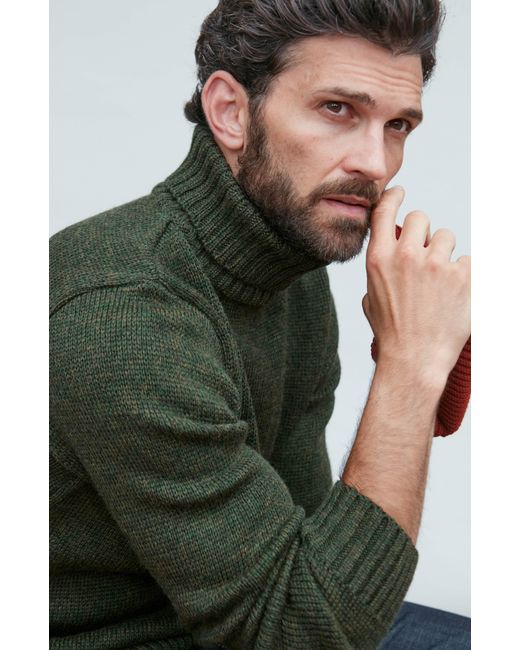 Paul James Knitwear Green The Fitted Submariner Lloyd Roll Neck Merino Wool Jumper for men