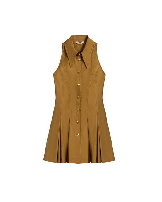 Nocturne Brown Sleeveless Pleated Mini Dress