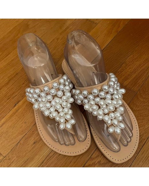 Sibylla Delphica White Jeweled Leather Sandals Full Of Pearls
