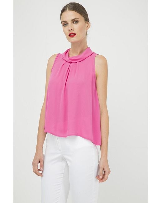 Conquista Pink Sleeveless Top With Pleat Detail