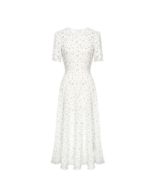 POST MERIDIEM White Light- Short Sleeve Floral Midi Dress