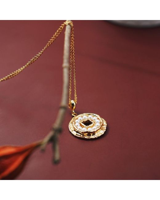 Aurozia Metallic Pearls Of Fortune Coin Plated Pearl Pendant Necklace