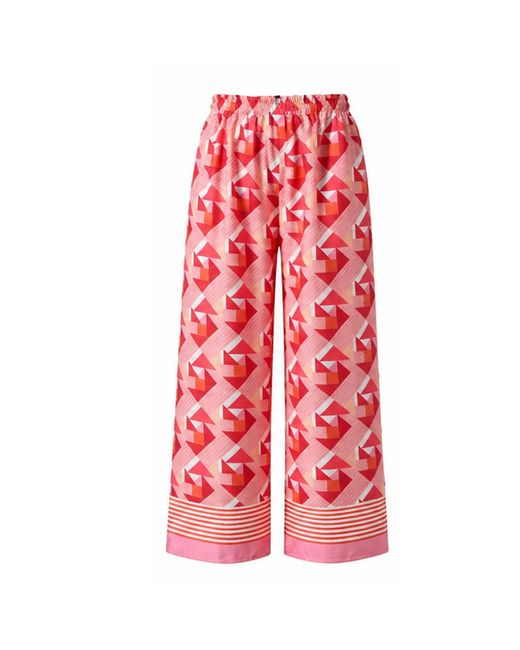 LOVEIST STORE Red Coral Geometric Linen-Feel Wide Leg Trousers