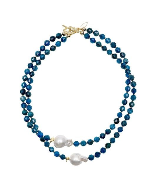 Farra Blue Apatite With Baroque Double Strands Necklace